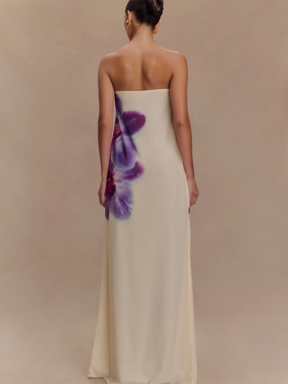 Meshki Cream Strapless Maxi Dress with Purple Floral Print - Picture 2 of 2